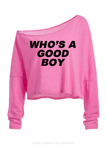 Whos A Good Boy Y2K Off Shoulder Long Sleeve Crop Top Cherrykitten