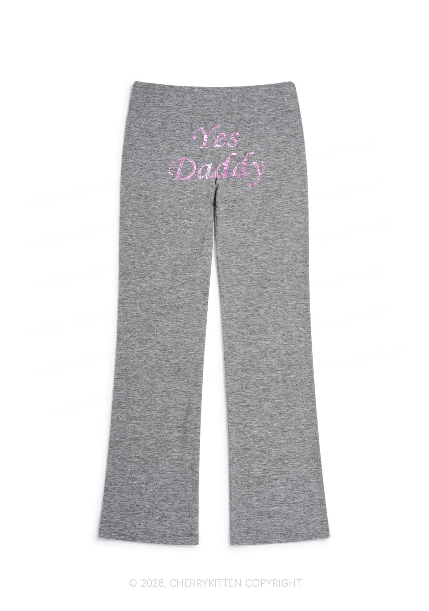 Rhinestone Yes Daddy Y2K Low Rise Drawstring Flare Pants Cherrykitten