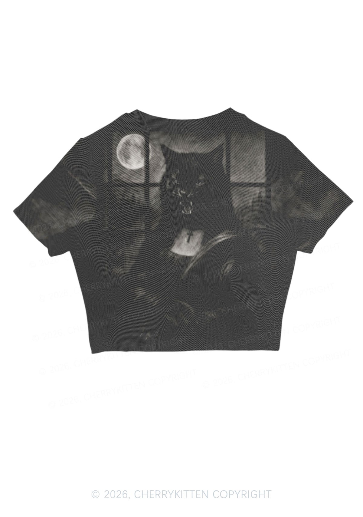 Halloween Moon Night Werewolf Y2K Mesh Crop Top Cherrykitten