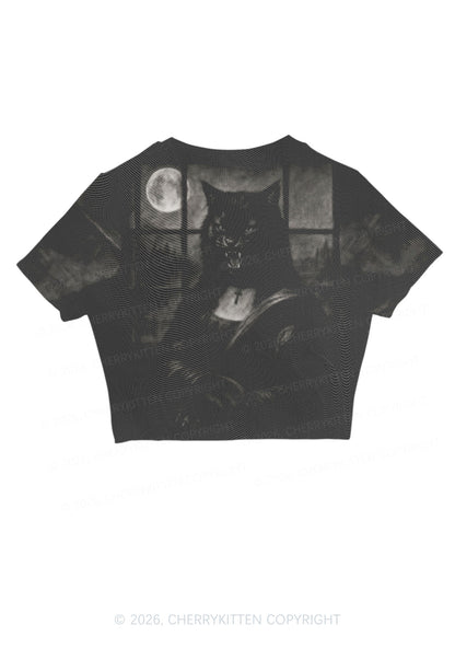 Halloween Moon Night Werewolf Y2K Mesh Crop Top Cherrykitten