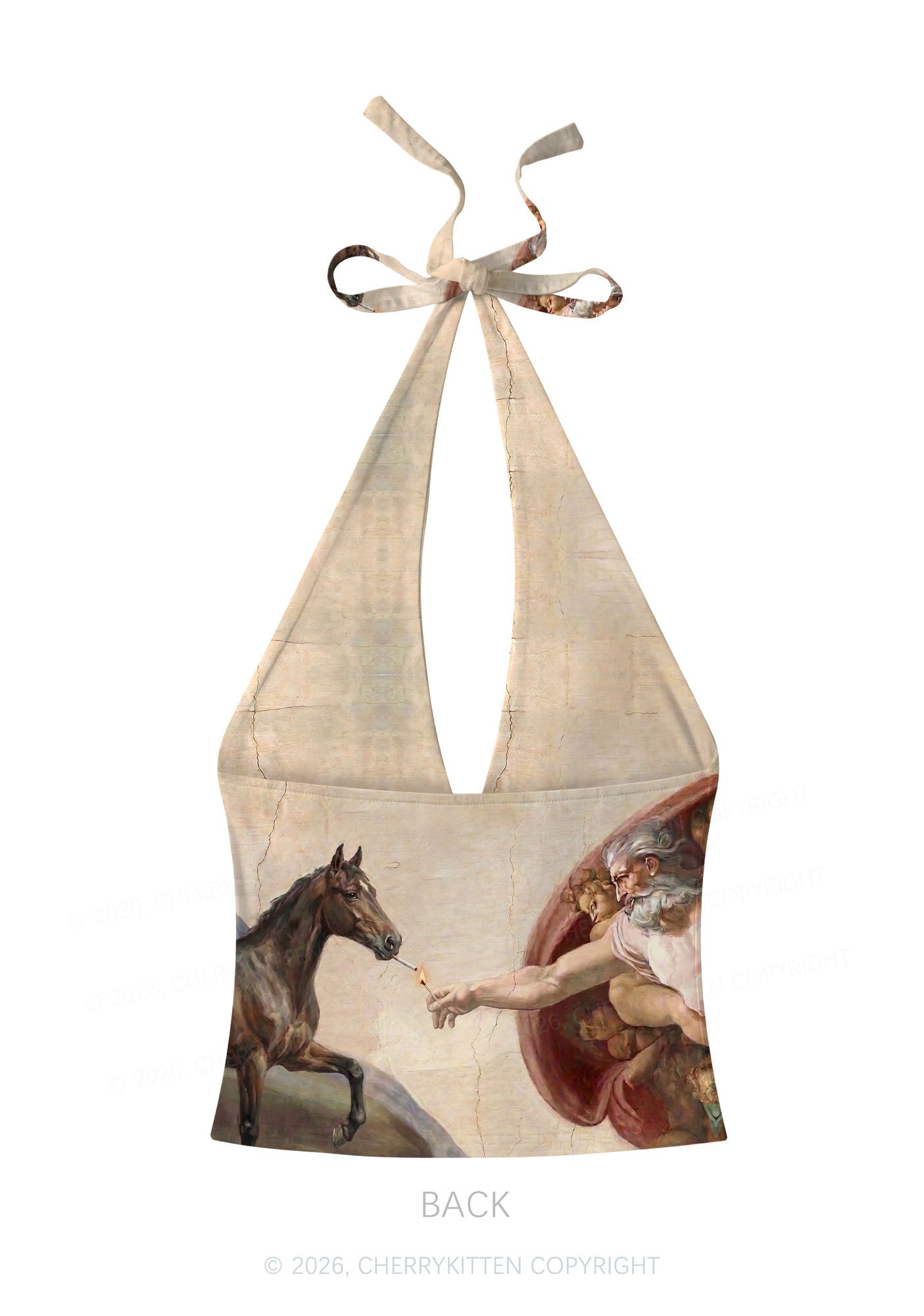 God Smoking Horse Y2K Print Halter Deep V Neck Cami Cherrykitten