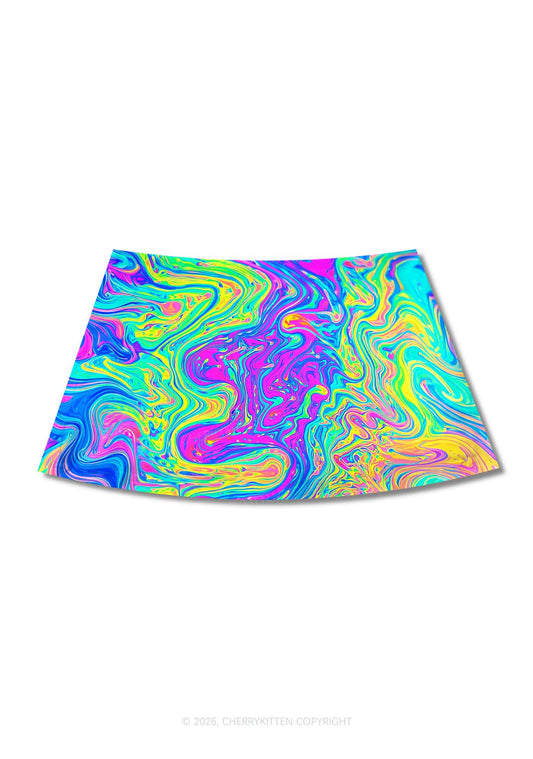 Rainbow Fluid Swirl Y2K Print Mini Skirt Cherrykitten