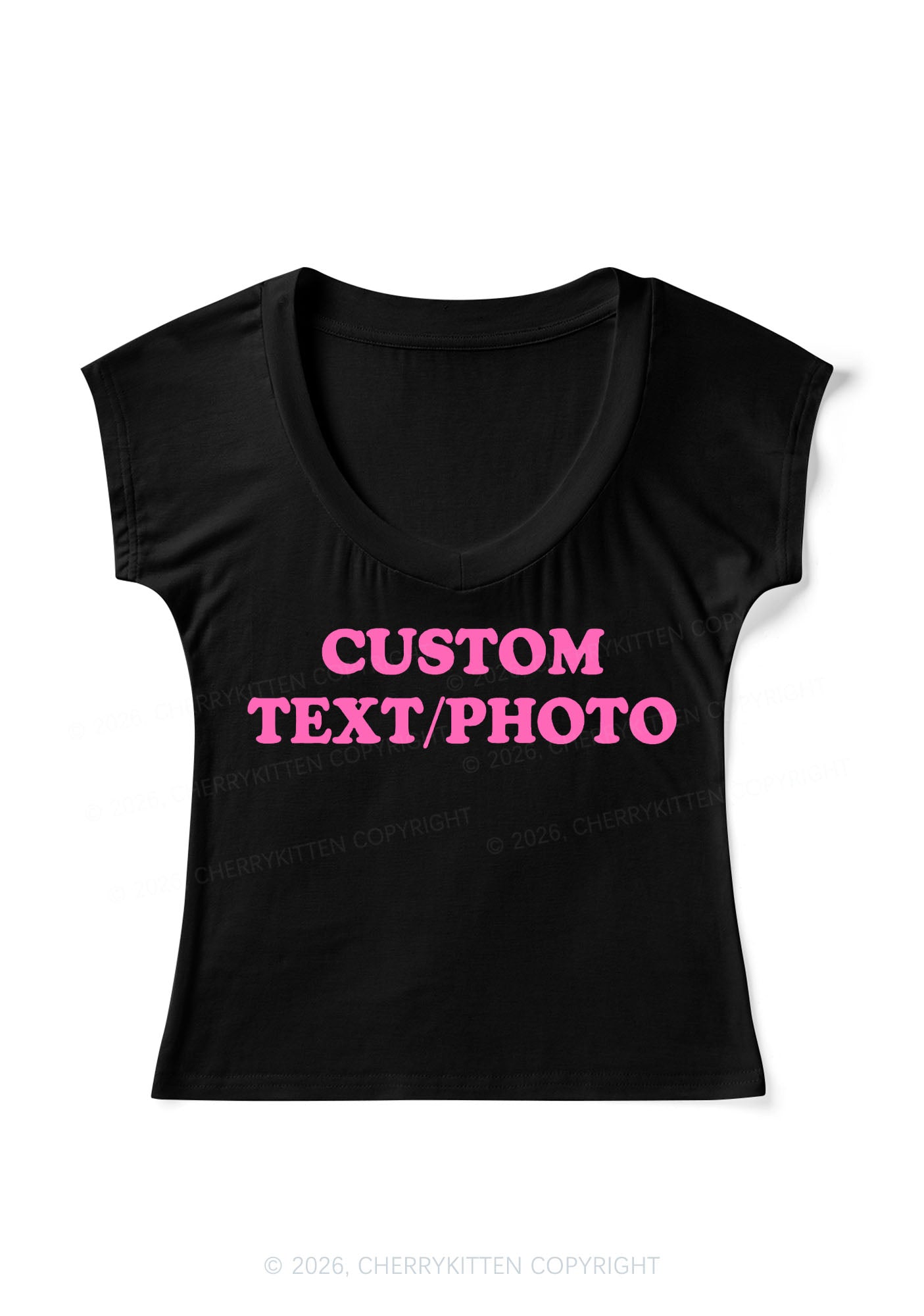 Custom Personalized Text Y2K V Neck T Shirts Cherrykitten