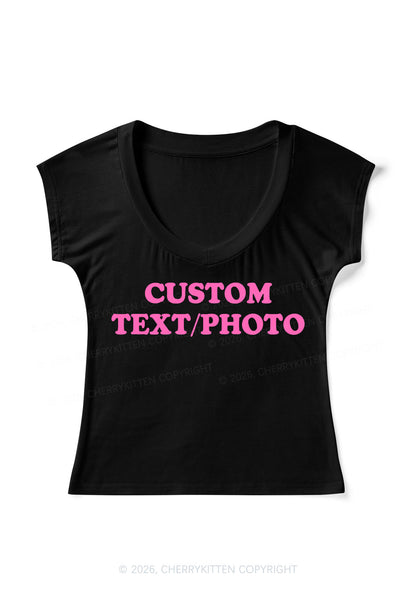 Custom Personalized Text Y2K V Neck T Shirts Cherrykitten