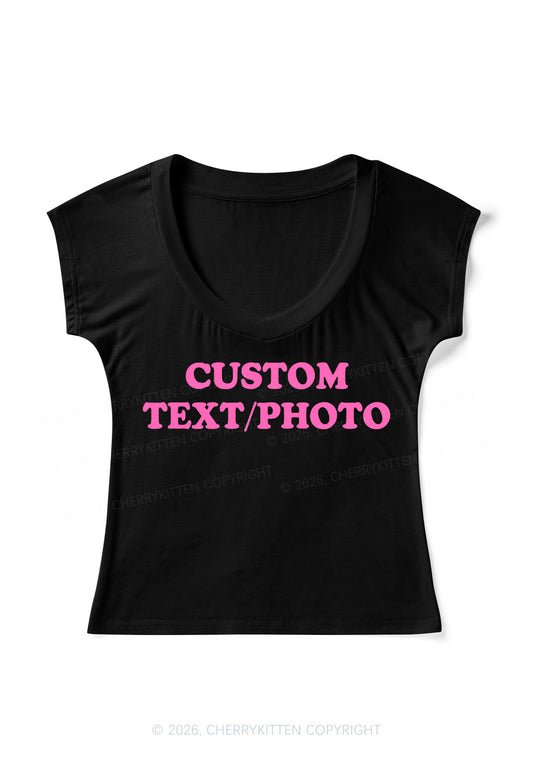 Custom Personalized Text Y2K V Neck T Shirts Cherrykitten