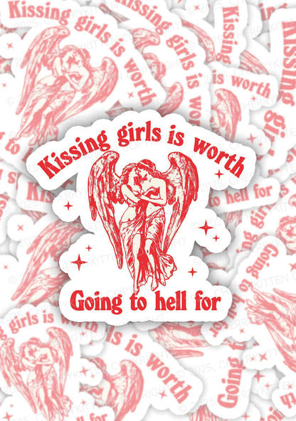 Kissing Girls To Hell Pride 1Pc Y2K Sticker Cherrykitten