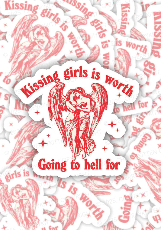 Kissing Girls To Hell Pride 1Pc Y2K Sticker Cherrykitten