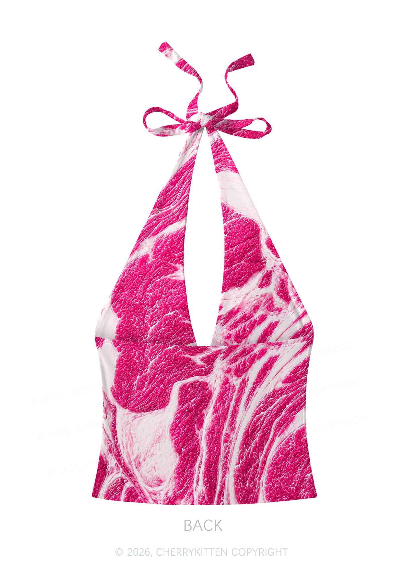 Halloween Pink Beef Texture Y2K Print Halter Deep V Neck Cami Cherrykitten