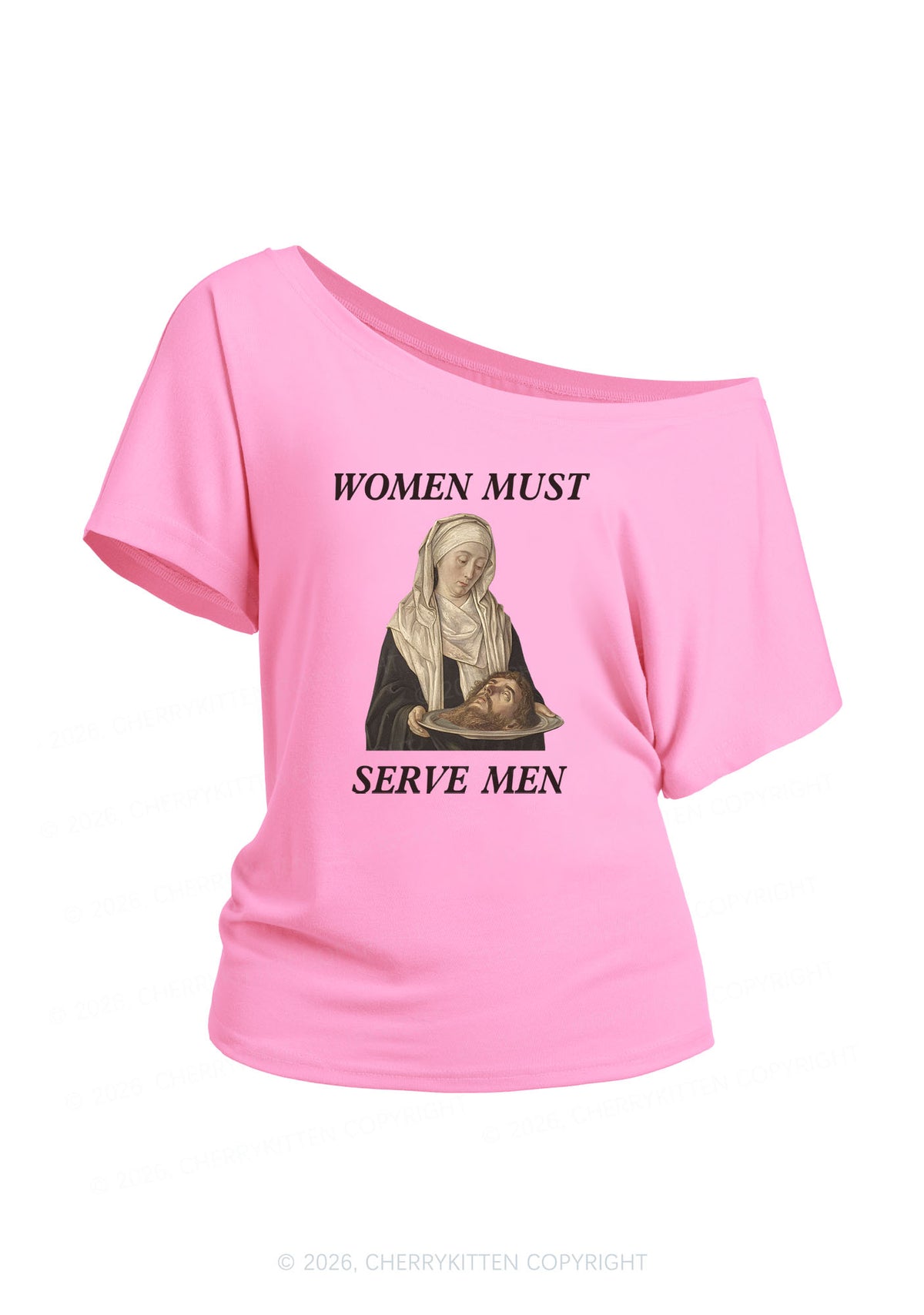 Women Must Serve Men Y2K Off Shoulder Tee Cherrykitten