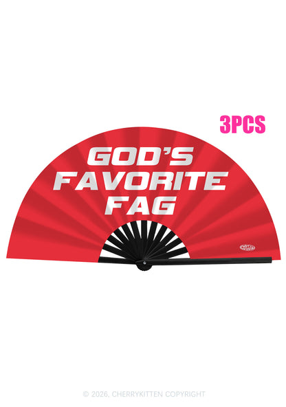 Red Gods Favorite Fag Pride Y2K Rave Hand Fan Cherrykitten
