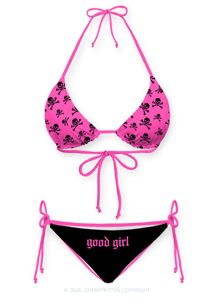 Good Girl Skulls Y2K Print Bikini Set Cherrykitten