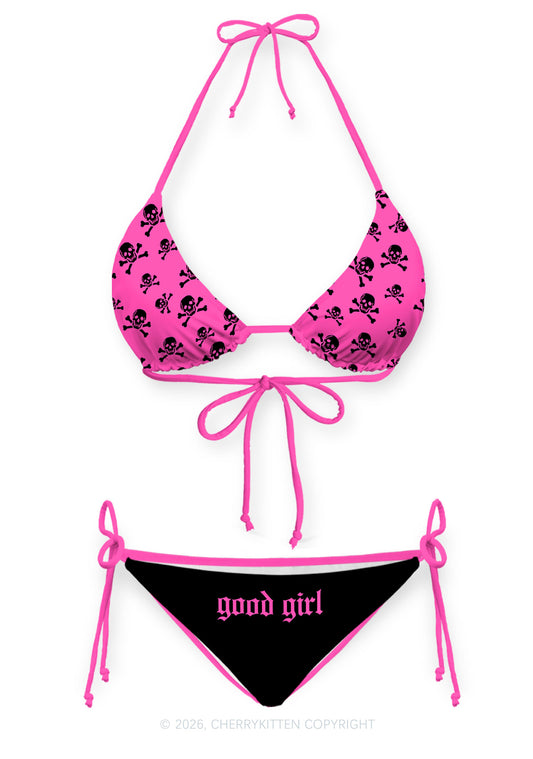 Good Girl Skulls Y2K Print Bikini Set Cherrykitten
