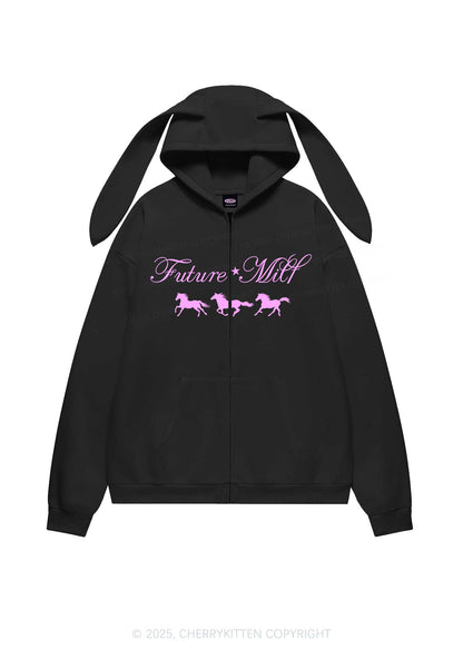 Future Mxxf Pony Y2K Bunny Ear Zip Hoodie Cherrykitten