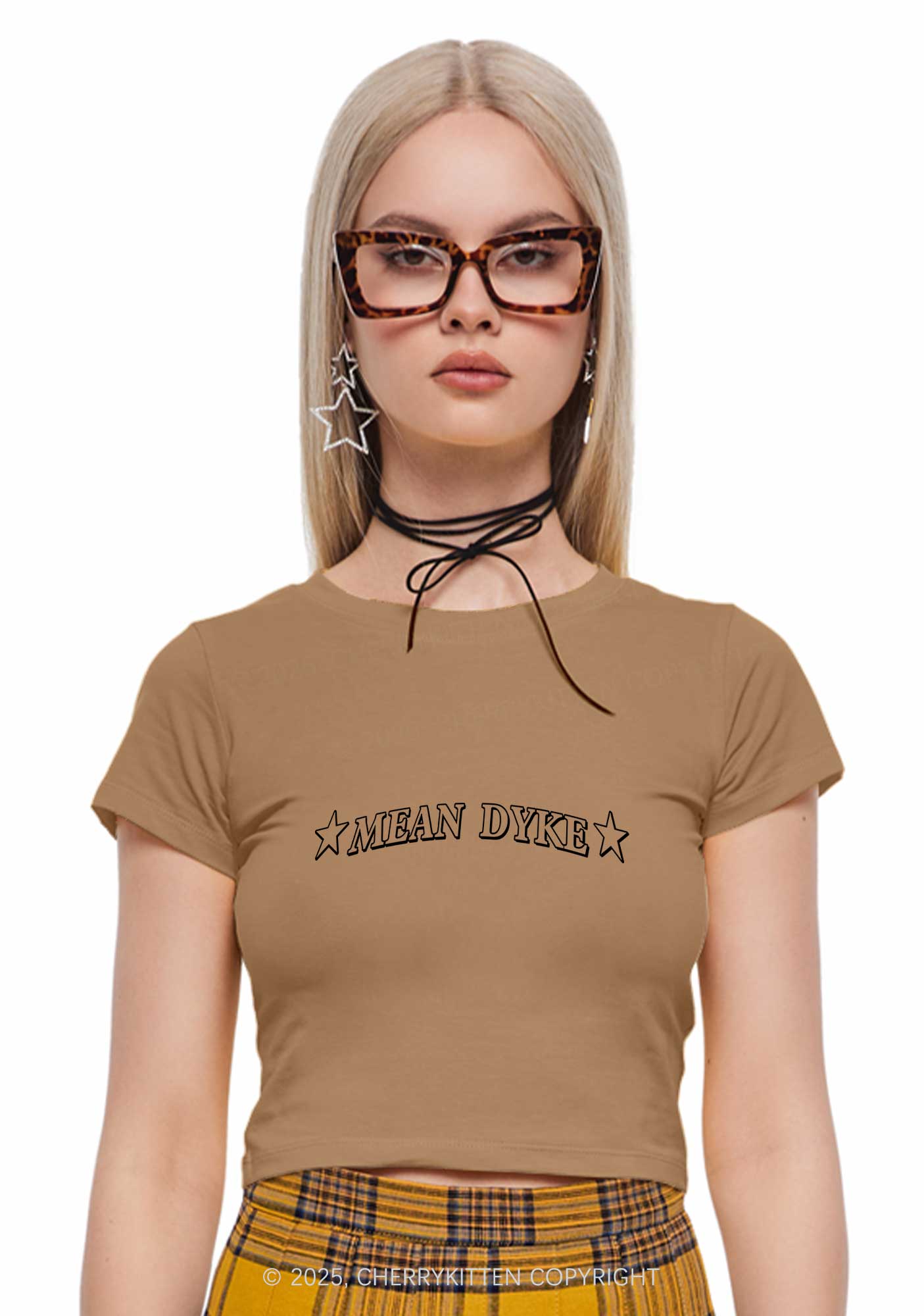 Mean Dyke Pride Y2K Baby Tee Cherrykitten