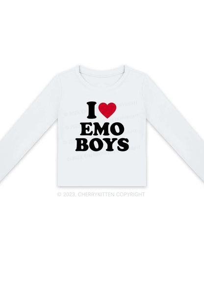 I Love Emo Boys Long Sleeve Crop Top Cherrykitten