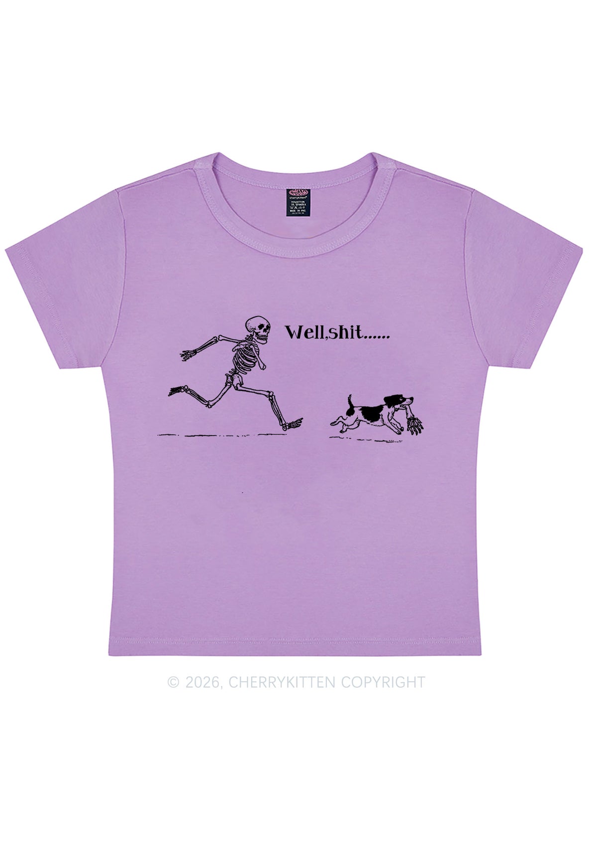 Halloween Skeleton Chase Dog Y2K Baby Tee Cherrykitten