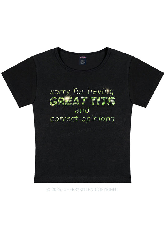 Rhinestone Sorry For Having Correct Opinions Y2K Baby Tee Cherrykitten