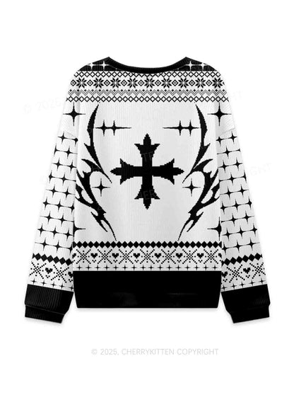 White Cxxt Y2K Knit Sweatshirt Cherrykitten