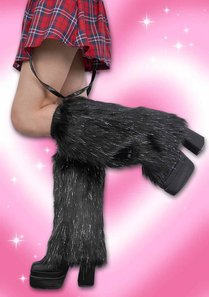 Black Silver Faux Fur Y2K Leg Warmers Cherrykitten
