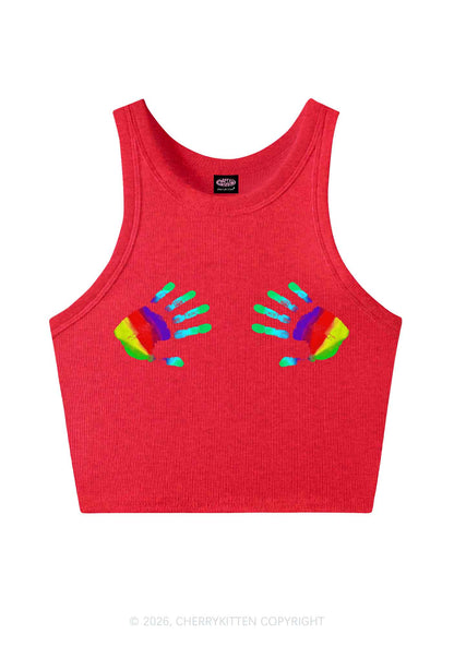 Rainbow Handprint Pride Y2K Crop Tank Top Cherrykitten