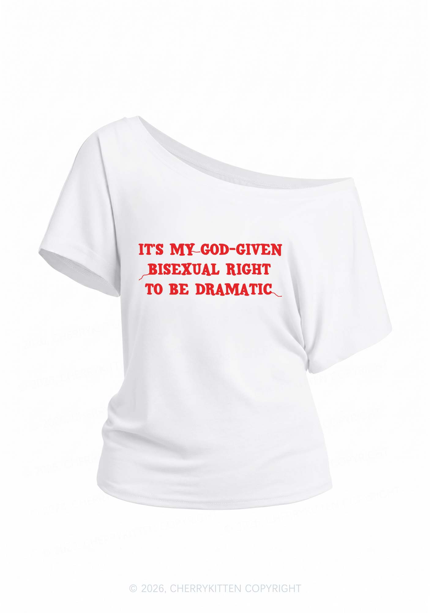 God Given Bisexual Right Pride Y2K Off Shoulder Tee Cherrykitten