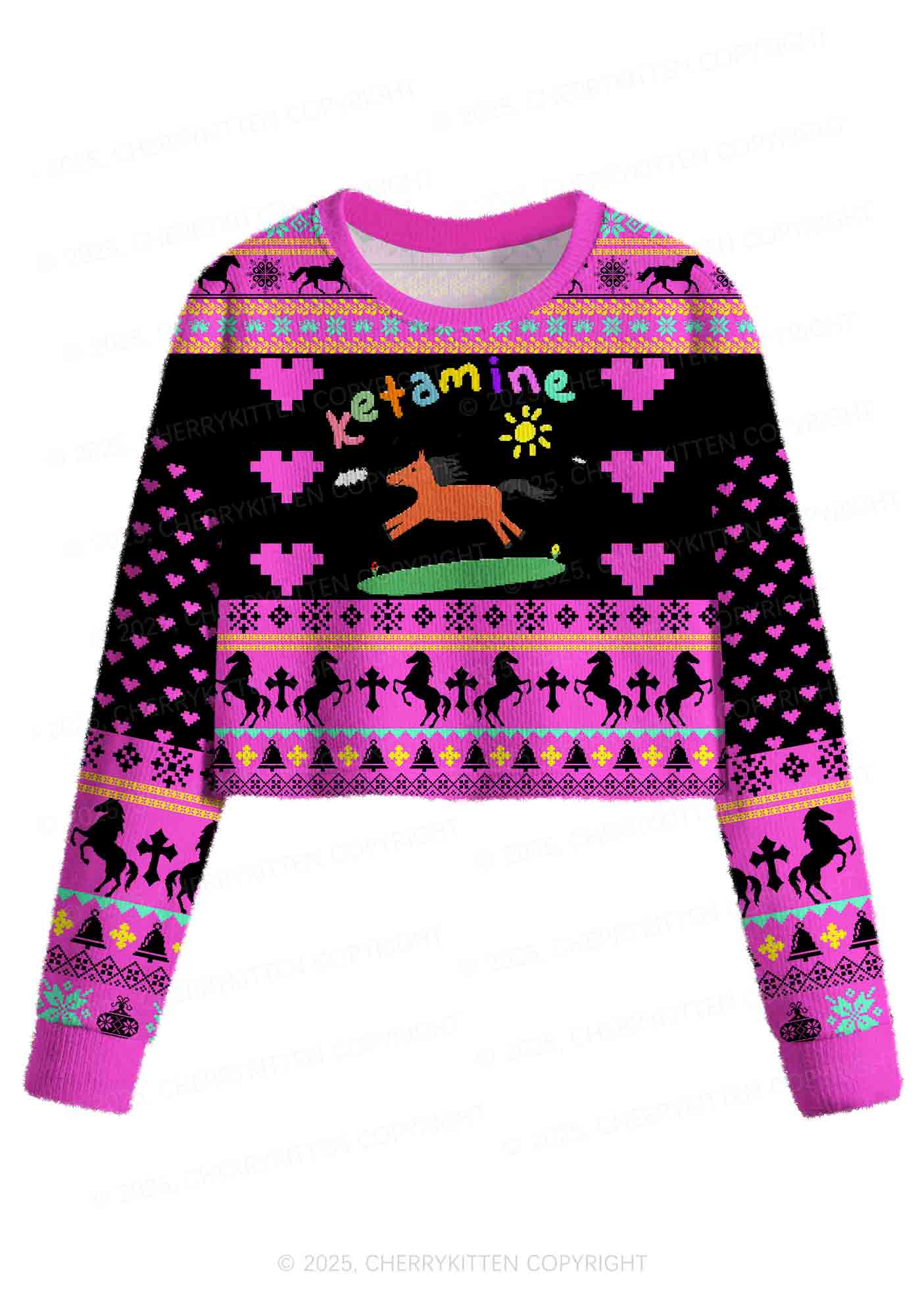 Orange Pony Y2K Christmas Crop Knit Sweatshirt Cherrykitten