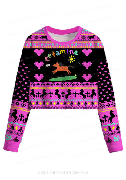 Orange Pony Y2K Christmas Crop Knit Sweatshirt Cherrykitten