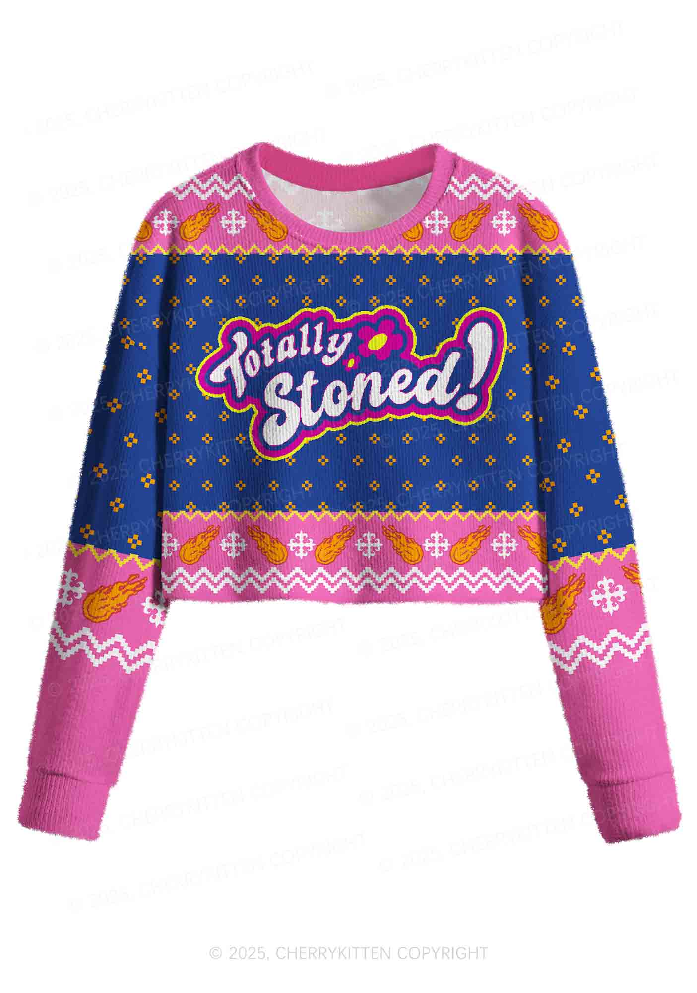 Totally Stoned Y2K Christmas Crop Knit Sweatshirt Cherrykitten