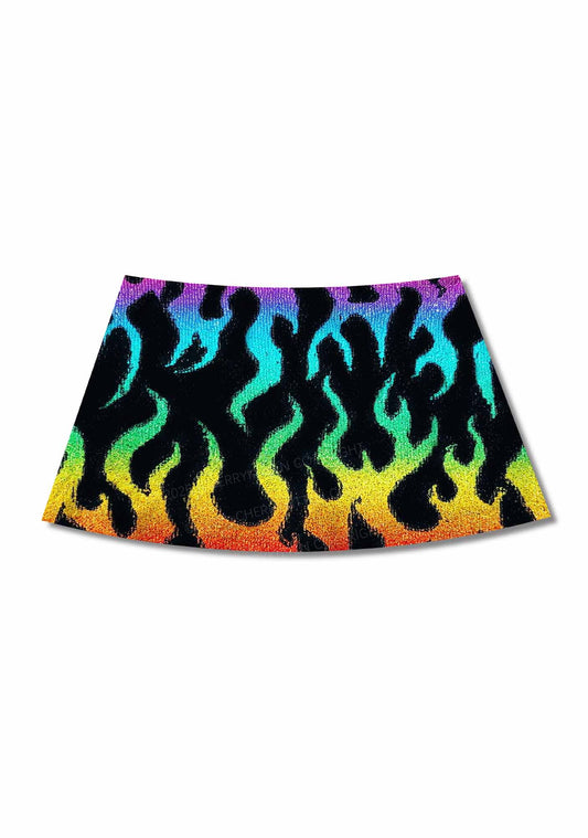 Rainbow Flame Pride Y2K Print Mini Skirt Cherrykitten
