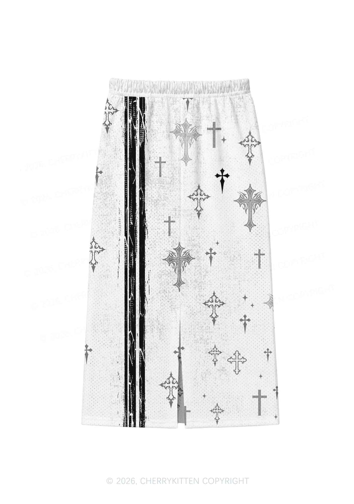 Girl Kisser Grey Cross Y2K Sport Jersey Drawstring Midi Skirt Cherrykitten