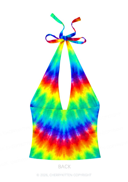 Thermal Txts Y2K Print Halter Deep V Neck Cami Cherrykitten