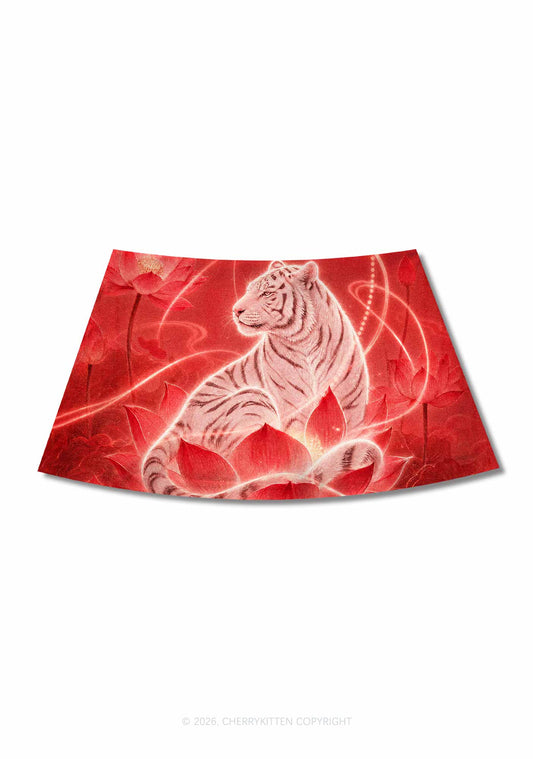 White Tiger Red Lotus Y2K Print Mini Skirt Cherrykitten