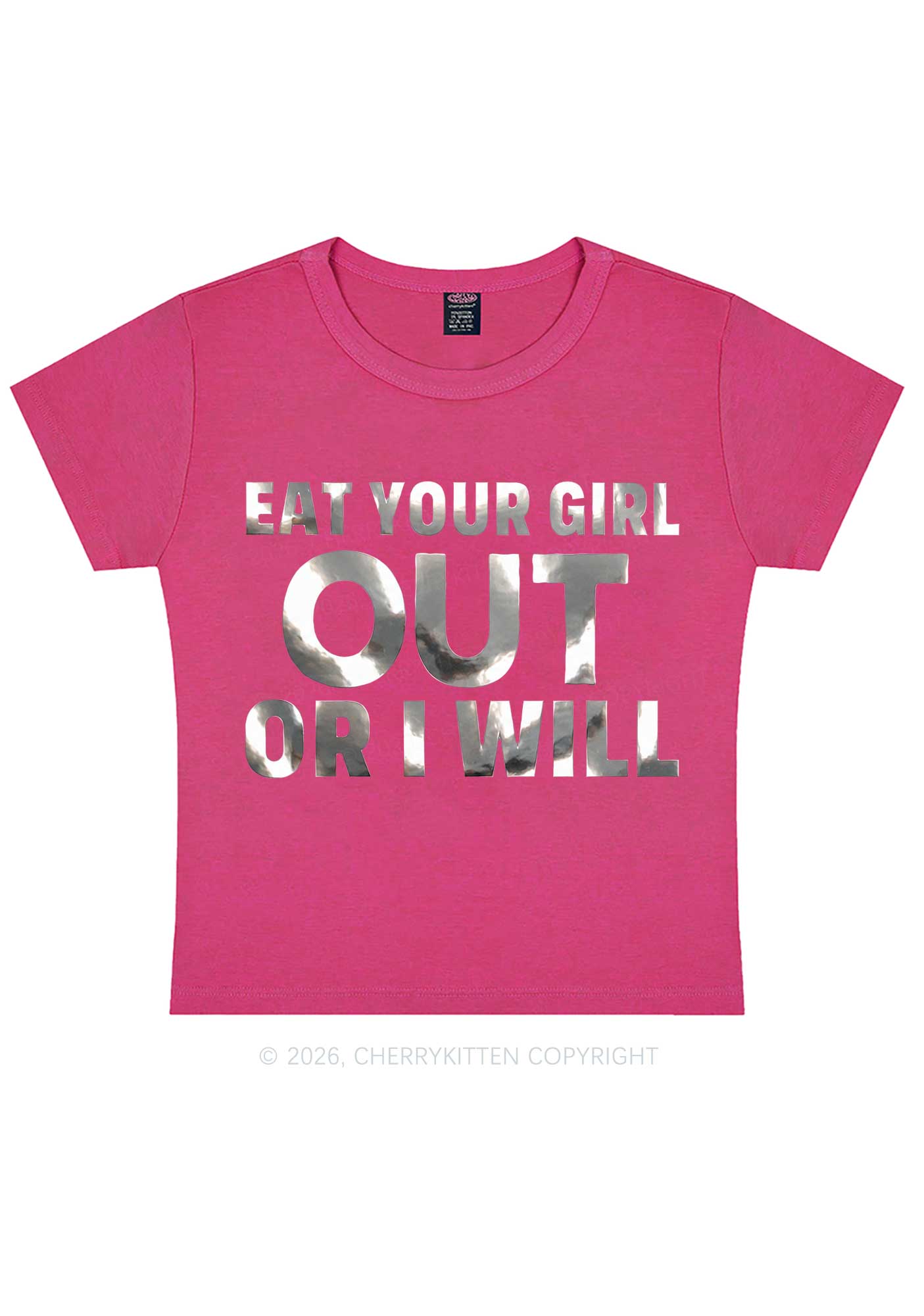 Eat Your Girl Out Silver Foil Printed Y2K Baby Tee Cherrykitten
