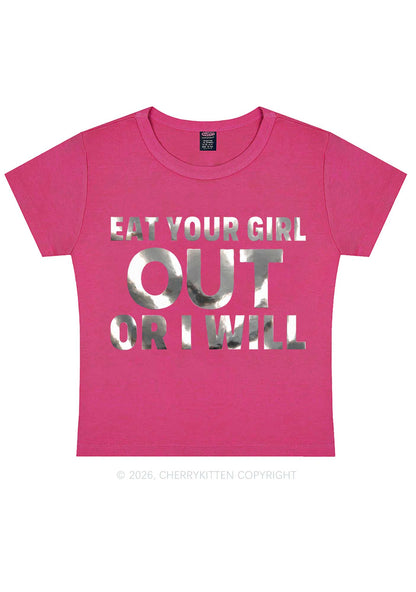 Eat Your Girl Out Silver Foil Printed Y2K Baby Tee Cherrykitten