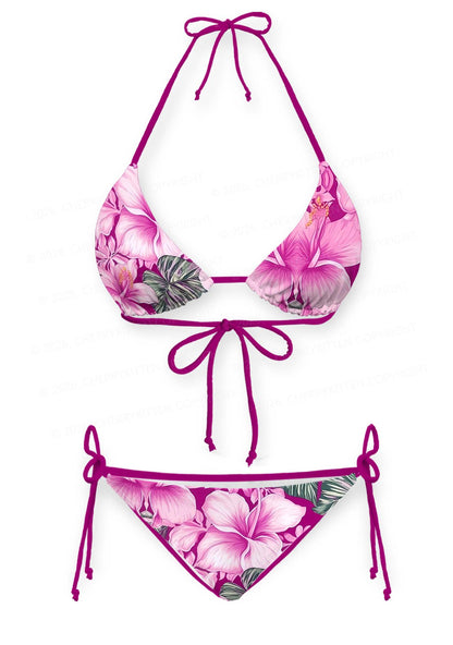 Purple Blossoms Y2K Print Bikini Set Cherrykitten