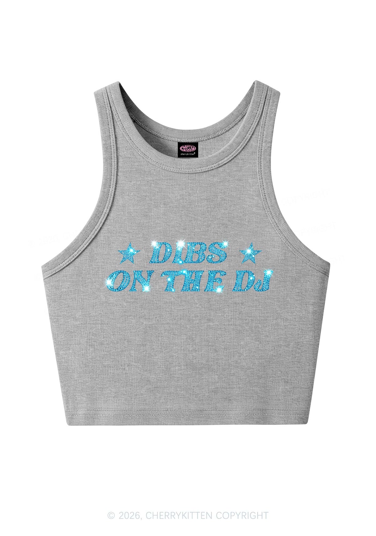 Rhinestone Dibs On The Dj Y2K Crop Tank Top Cherrykitten