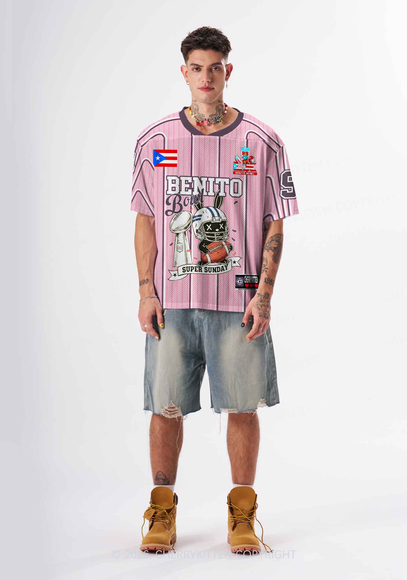 Pink Stripes Bunny Y2K Sport Jersey Shirts Cherrykitten