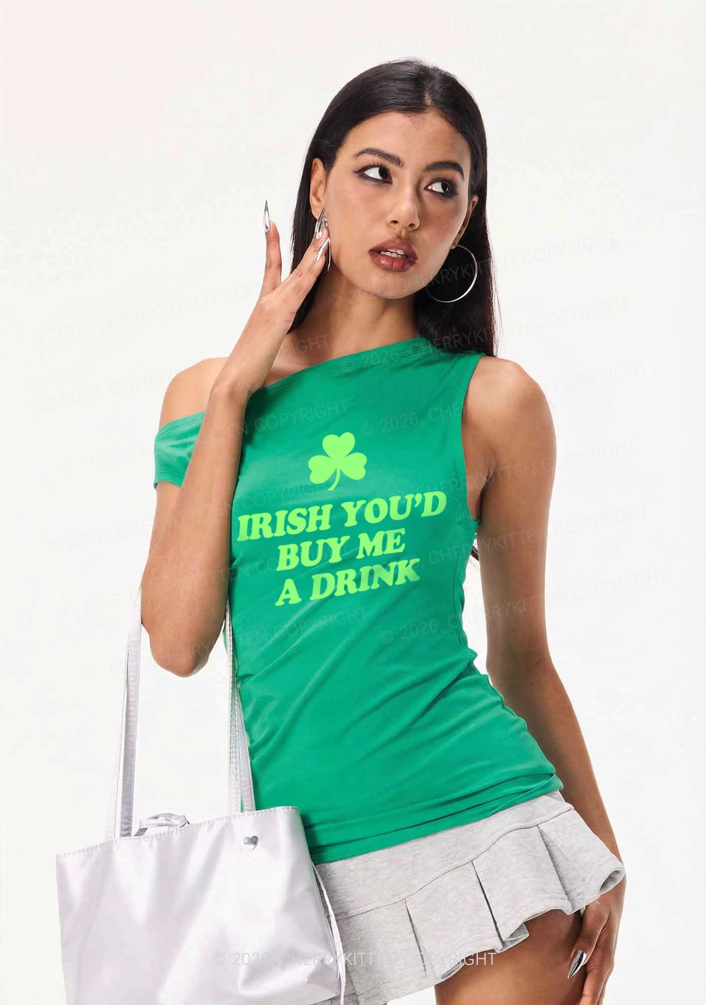 Irish Youd Buy Me A Drink St Patricks Y2K Off Shoulder Tank Top Cherrykitten