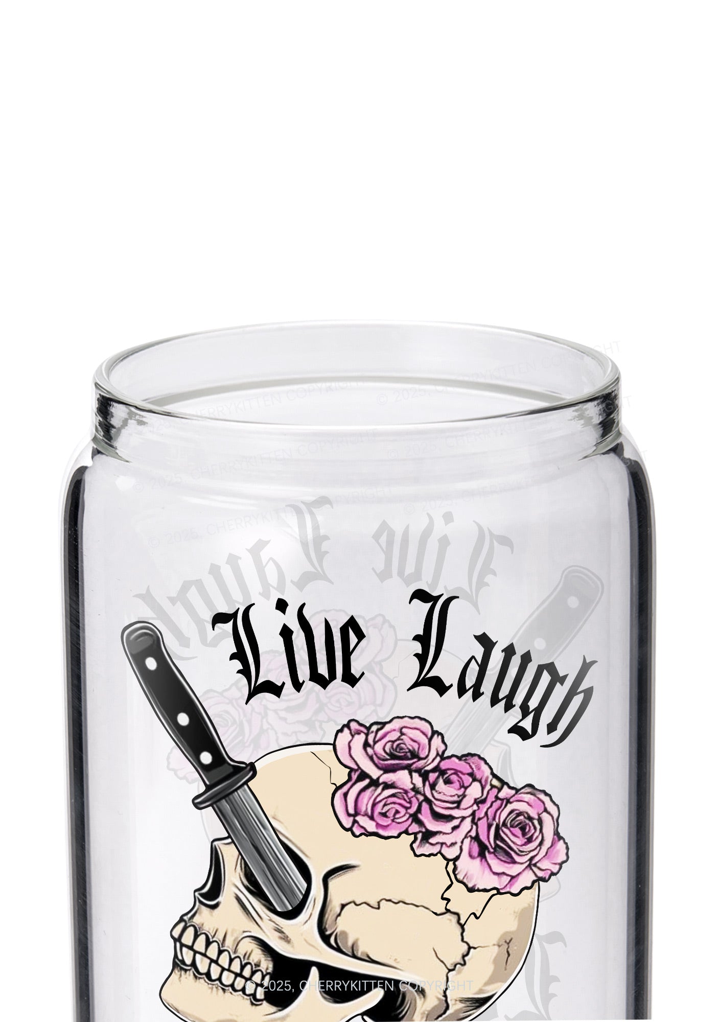 Live Laugh Lobotomy Skull Y2K Printed Glass Cup Cherrykitten