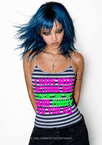 Sx And Funny Y2K Navy Grey Striped Spaghetti Strap Cami Cherrykitten