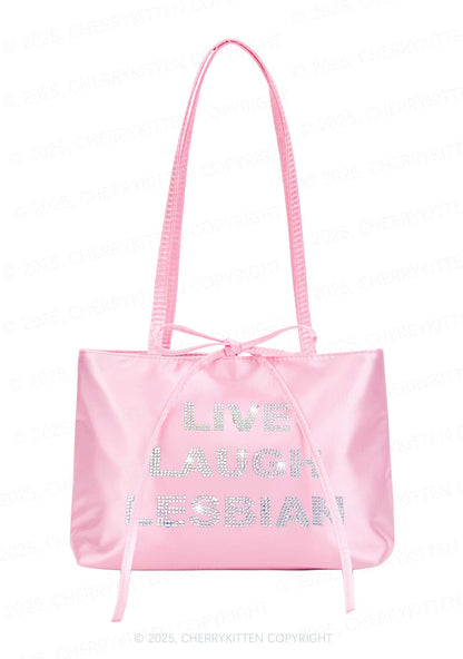 Rhinestone Live Laugh Lesbian Pride Y2K Satin Bags Cherrykitten