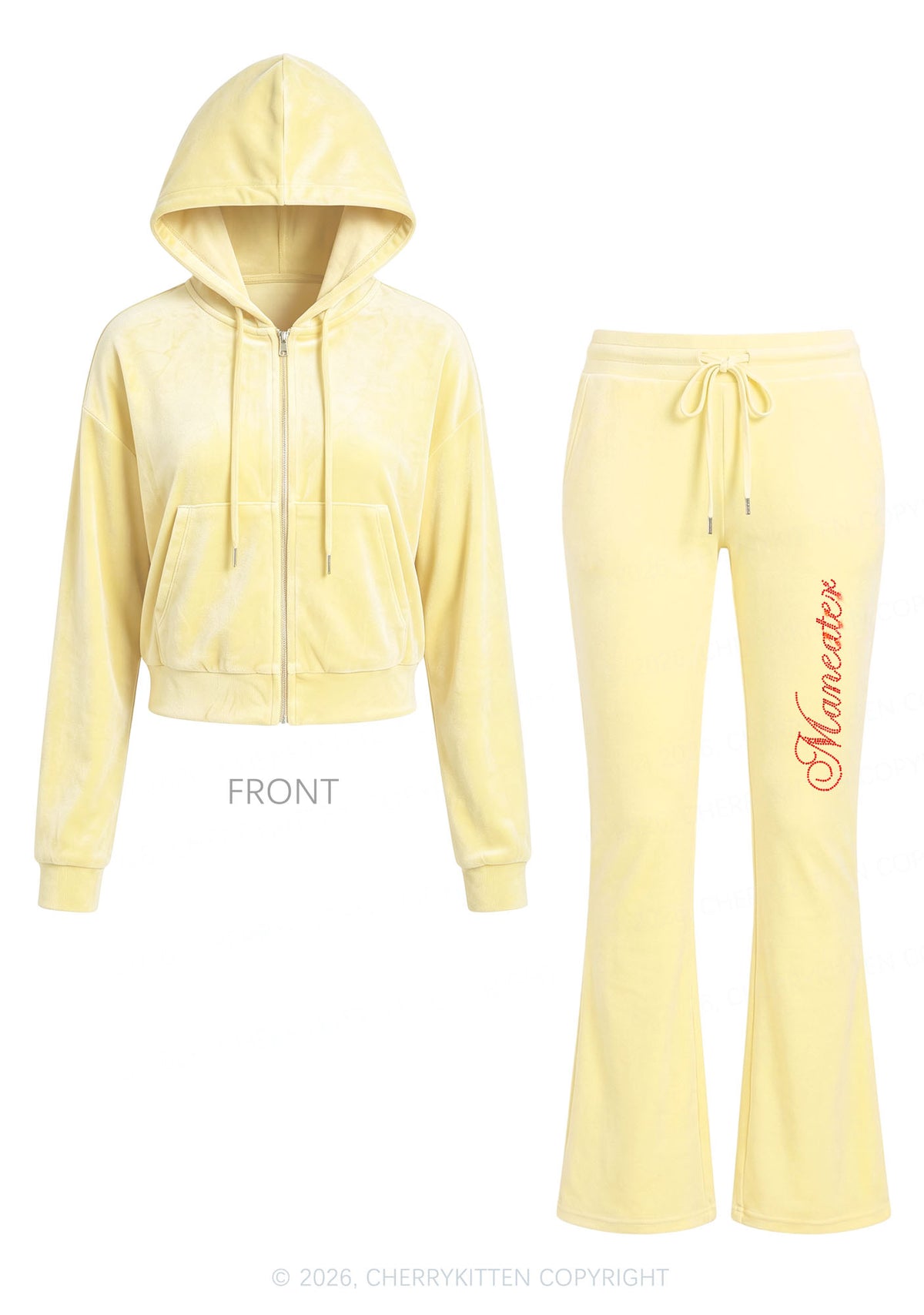 Rhinestone Maneater Y2K Velvet Tracksuit Set Cherrykitten