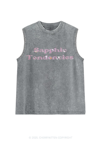 Rhinestone Sapphic Tendencies Pride Y2K Washed Muscle Tank Cherrykitten