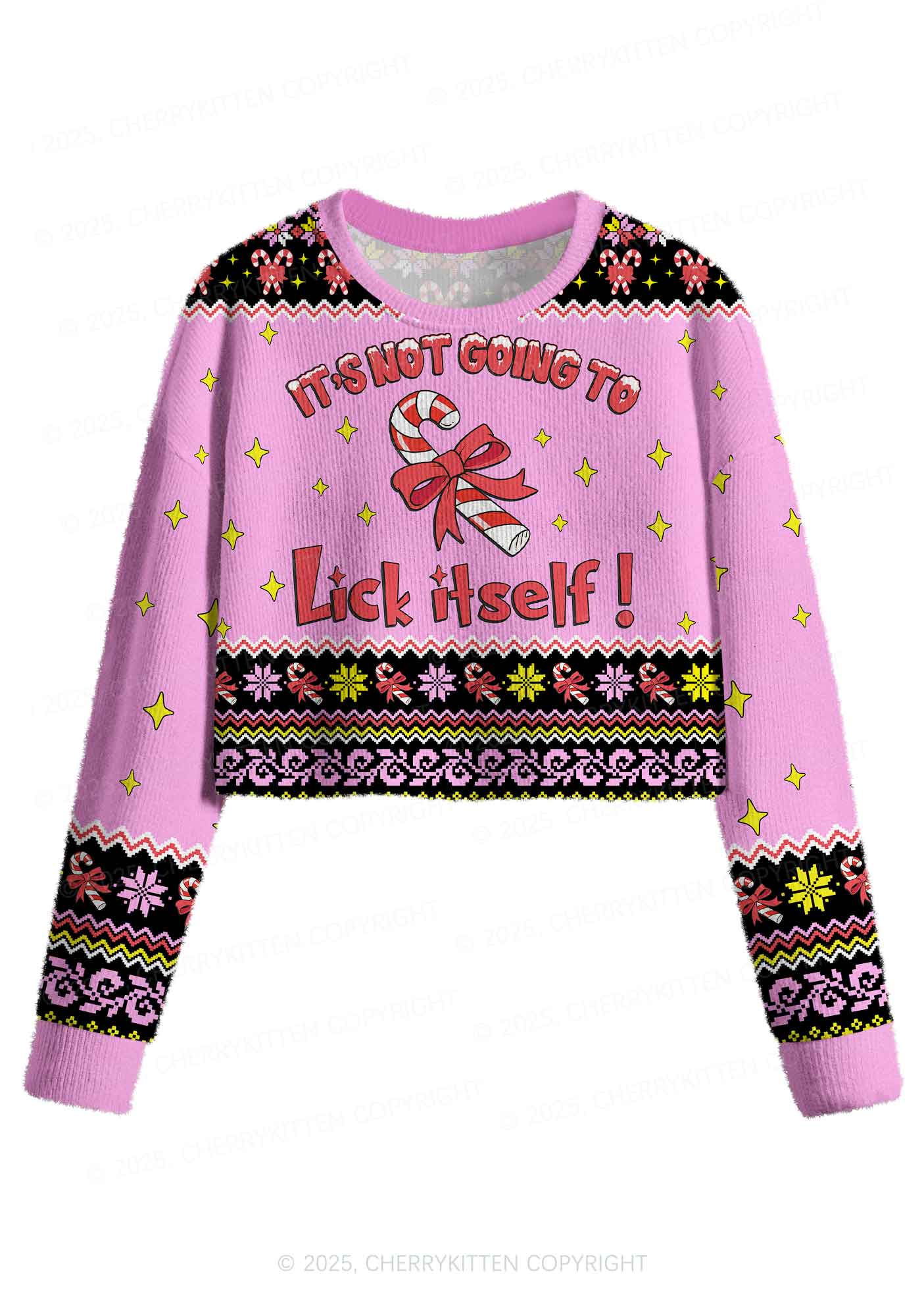 Lick Itself Y2K Christmas Crop Knit Sweatshirt Cherrykitten