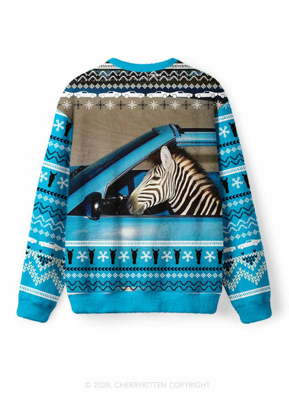 Zebra Driver Y2K Christmas Knit Sweatshirt Cherrykitten