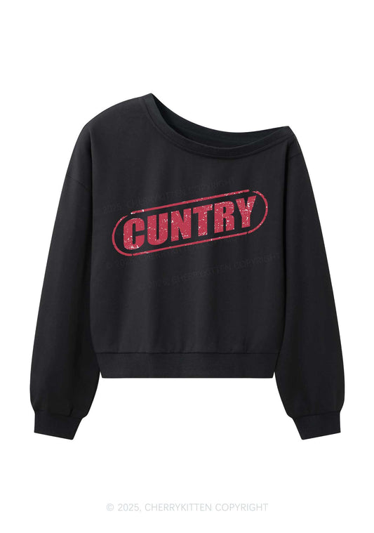 Cuntry Y2K Off Shoulder Sweatshirts Cherrykitten