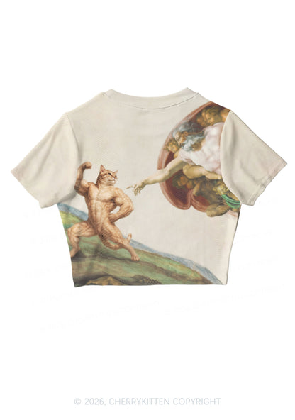 Gym Cat God Touch Y2K Mesh Crop Top Cherrykitten