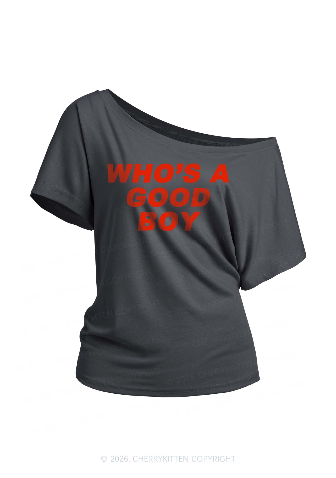 Whos A Good Boy Y2K Off Shoulder Tee Cherrykitten