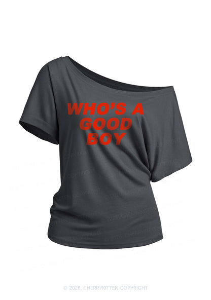 Whos A Good Boy Y2K Off Shoulder Tee Cherrykitten