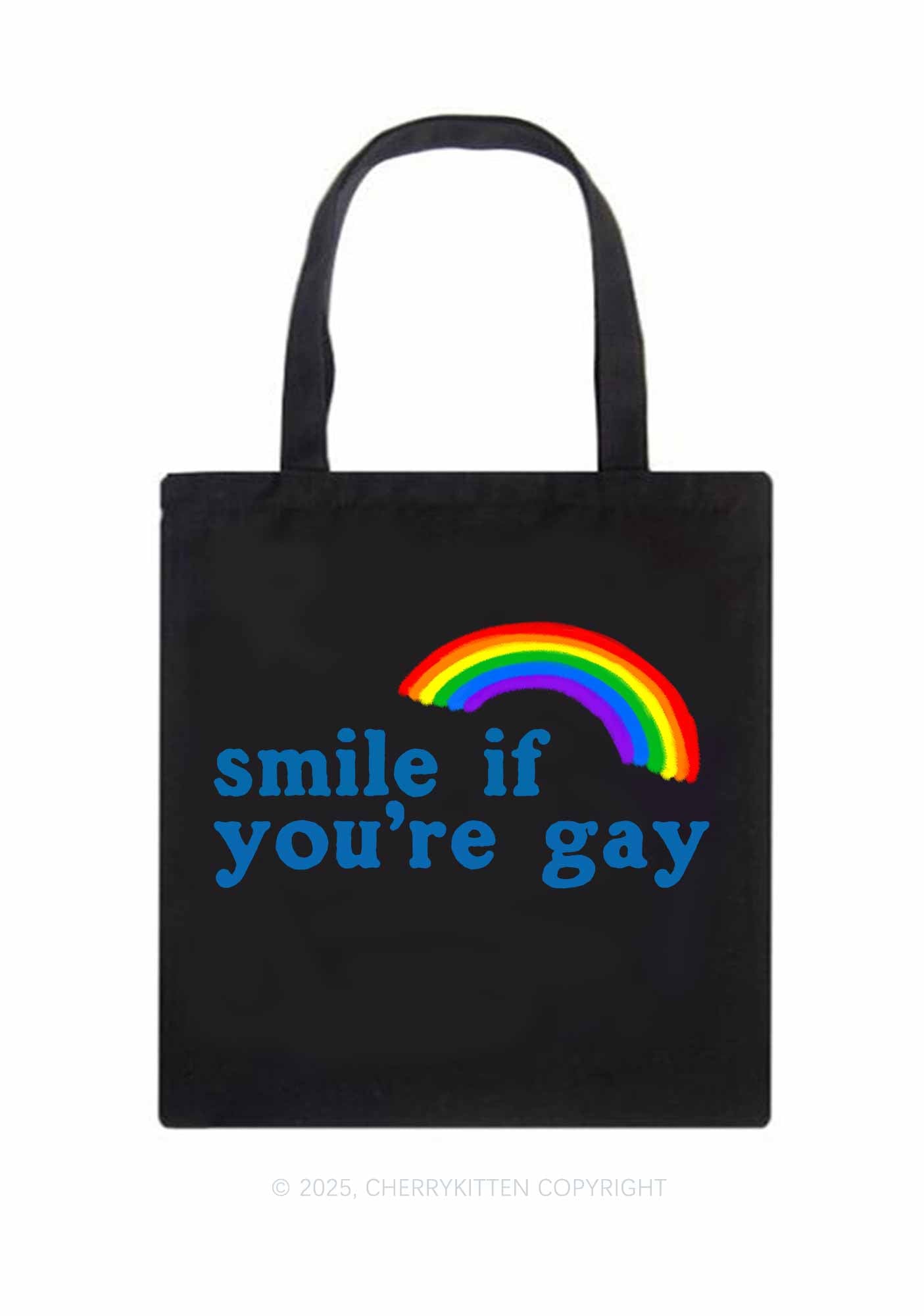 Rainbow Smile If You're Gay Pride Y2K Canvas Tote Bag Cherrykitten